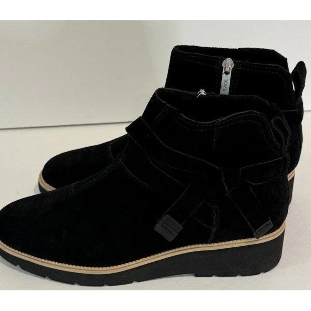 Toms Womens Black Marlow Boots Water Repellent Wedge 1.5